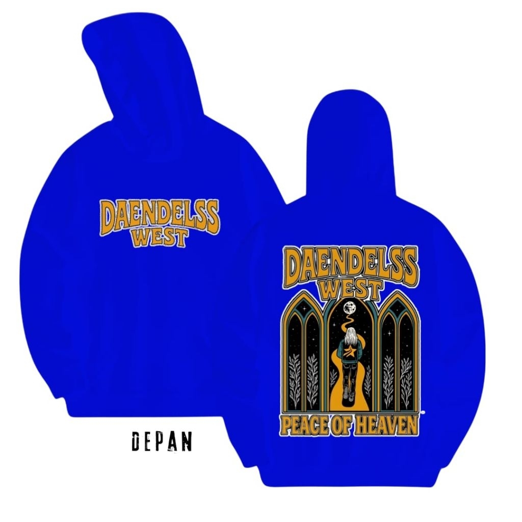 promo Hoodie Daendels West Off Heaven Bahan Cotton Fleece Tebal Murah Dan Halus Warna Biru