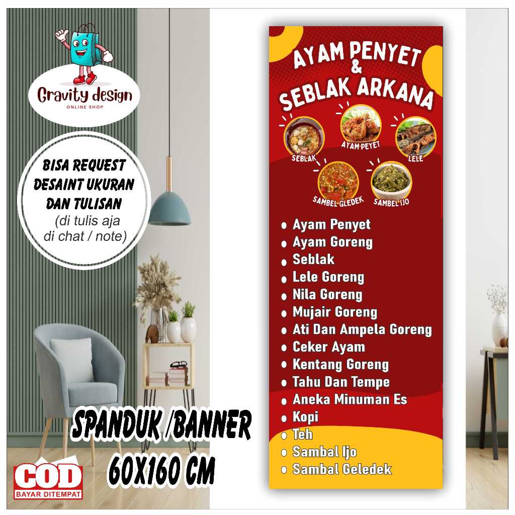Spanduk Banner 60x160 Ayam Penyet & Seblak Bisa Request Desain & Ukuran