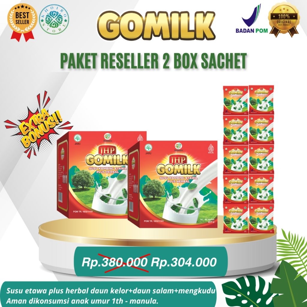 

GOMILK SACHET Susu Etawa Plus Herbal Kemasan Ekonomis Atasi Asam Lambung/ Diet / Typus @25g Isi 40 pcs 1 BOX BPOM