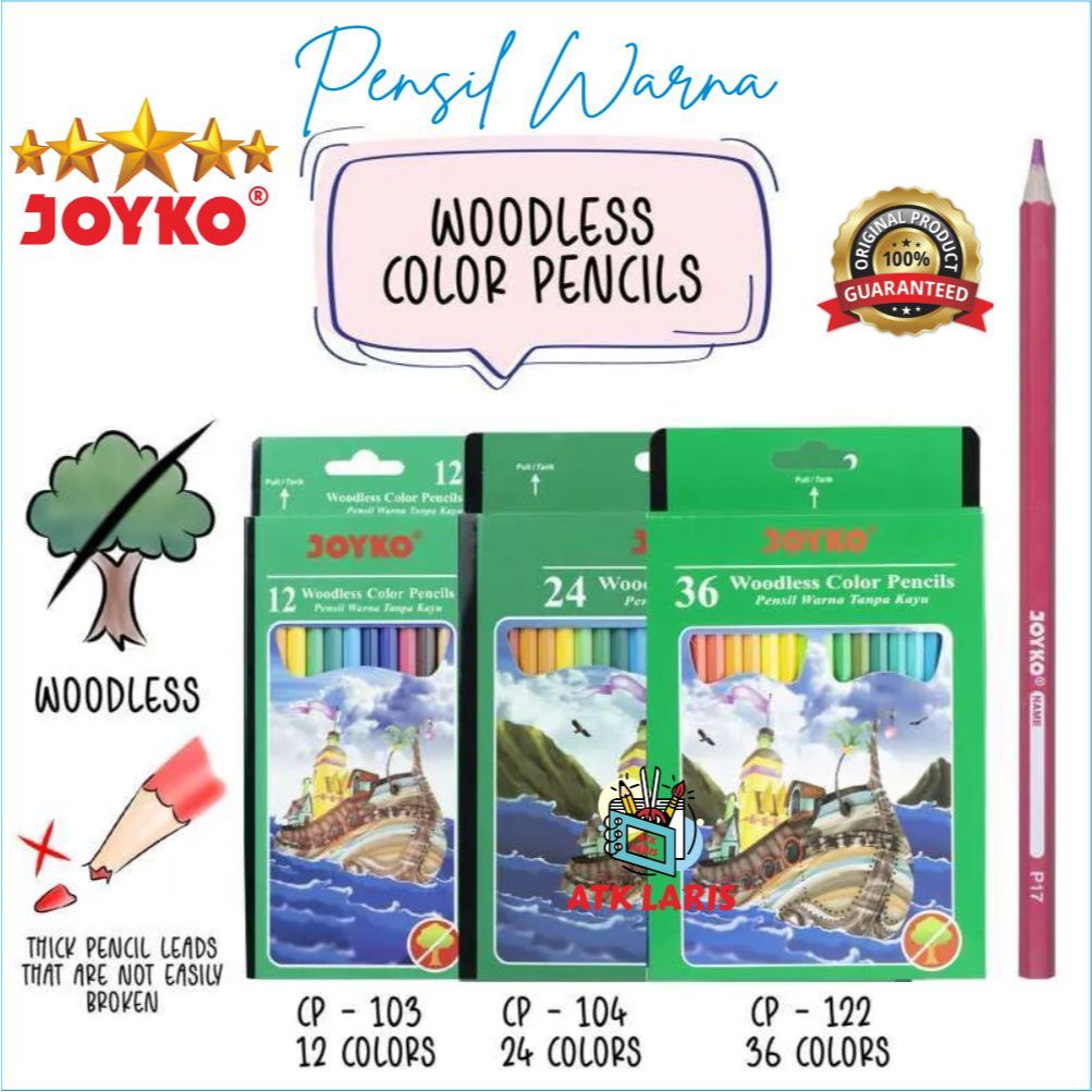 

PENSIL WARNA JOYKO 24 WARNA & 12 WARNA, Joyko Pensil Warna, pensil warna CP -104, CP -103, CP -107