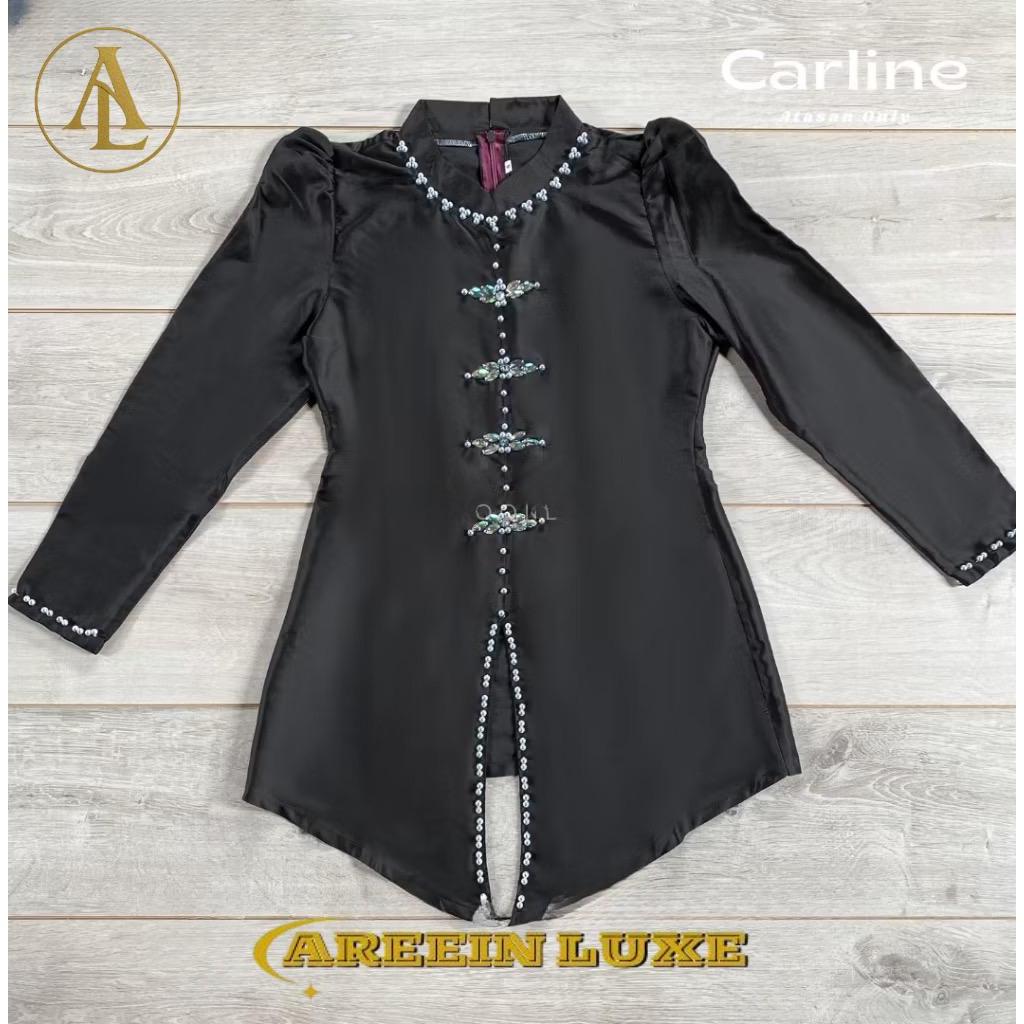 Carline Atasan Baju Kurung Melayu Wanita Modern Pakaian Tunik Kebaya Pesta Bahan SatinVelvet Premium