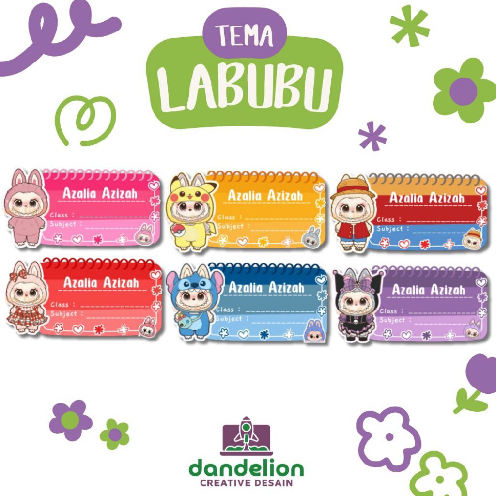 

( Isi 36 Pcs ) Stiker Buku Labubu/ Stiker Label Sekolah Free Custom Nama Karakter Kartun Anak - Anak