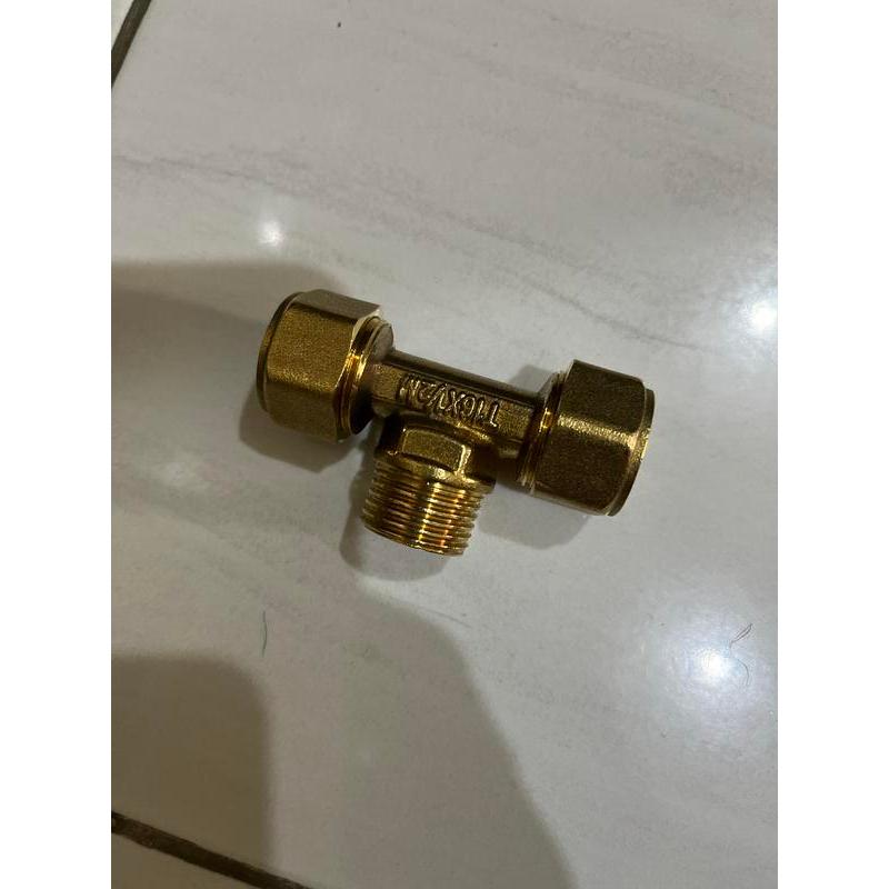 keni T drat luar air panas cabang kuningan 1/2inch satu sisi drat luar tee