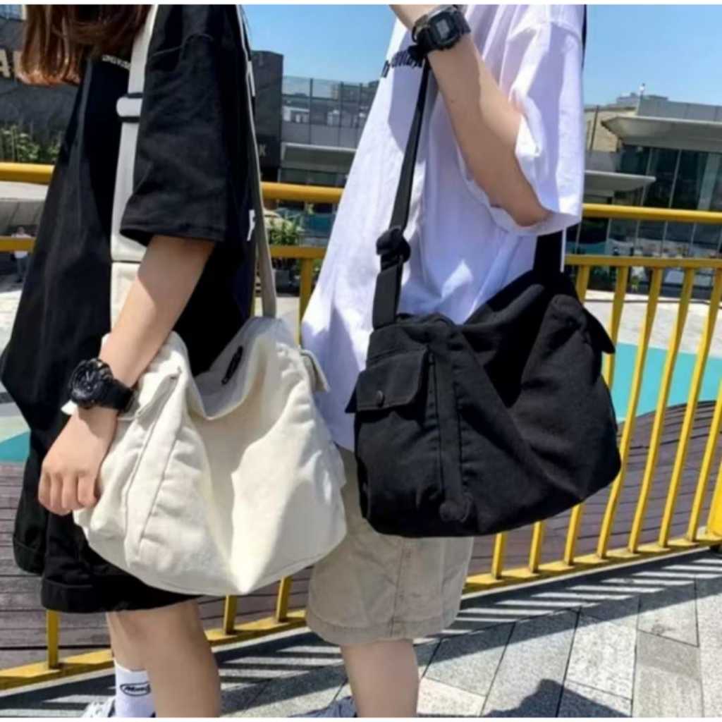 TAS SELEMPANG PRIA WANITA  TAS BAHU KEKINIAN KANVAS BESAR NEW MODEL
