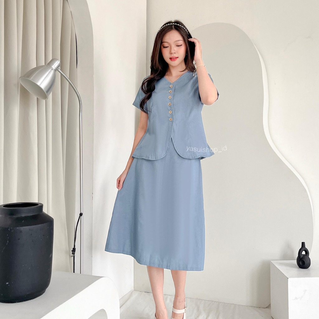 YASUI - Deliana Denim Set | Setelan Atasan Rok Denim Wanita