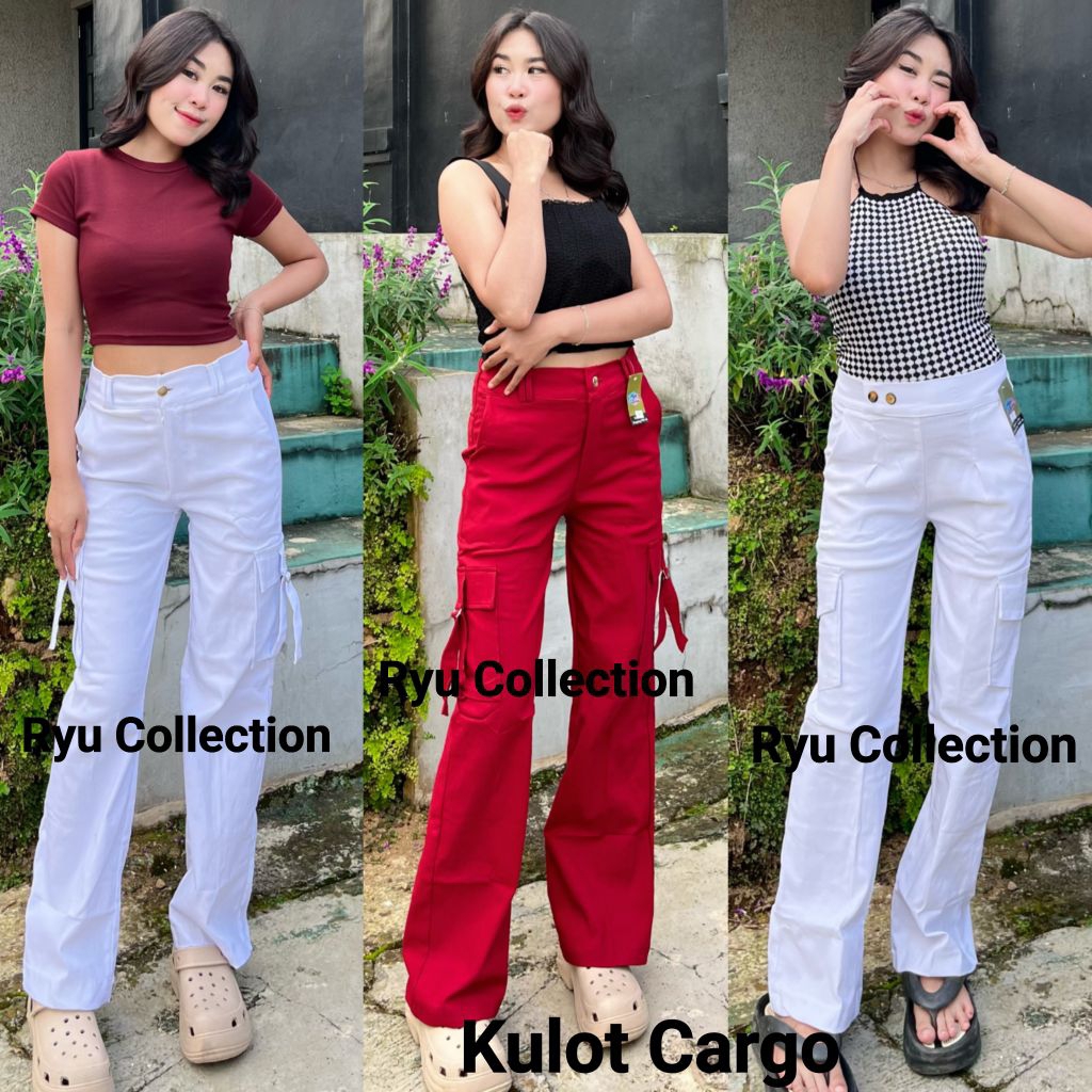 Celana Kulot Cargo/Cutbray Cargo Softjeans Melar Merah Putih