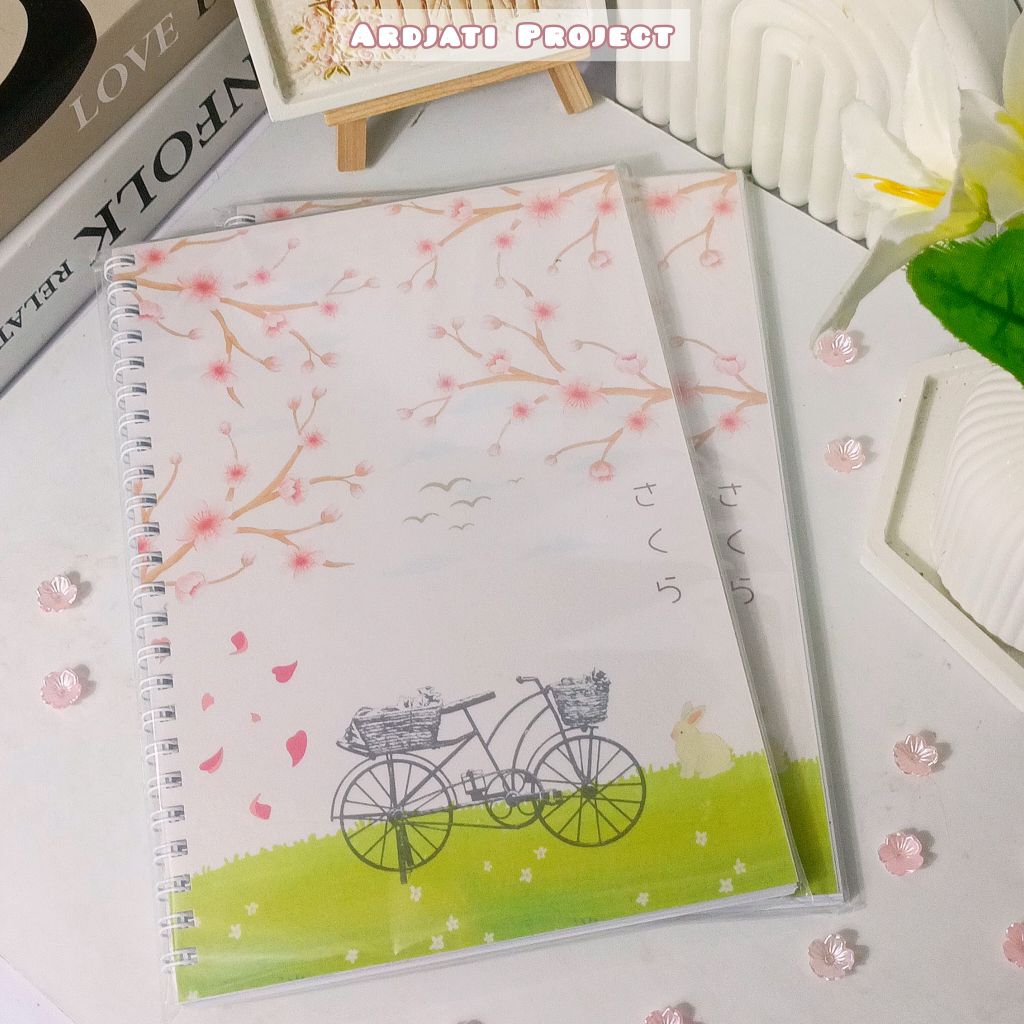 A5 Sakura Notebook Kawaii Japanese Vibes Sakura Aesthetic 50 Lembar Blank, Lined, grid, dotted