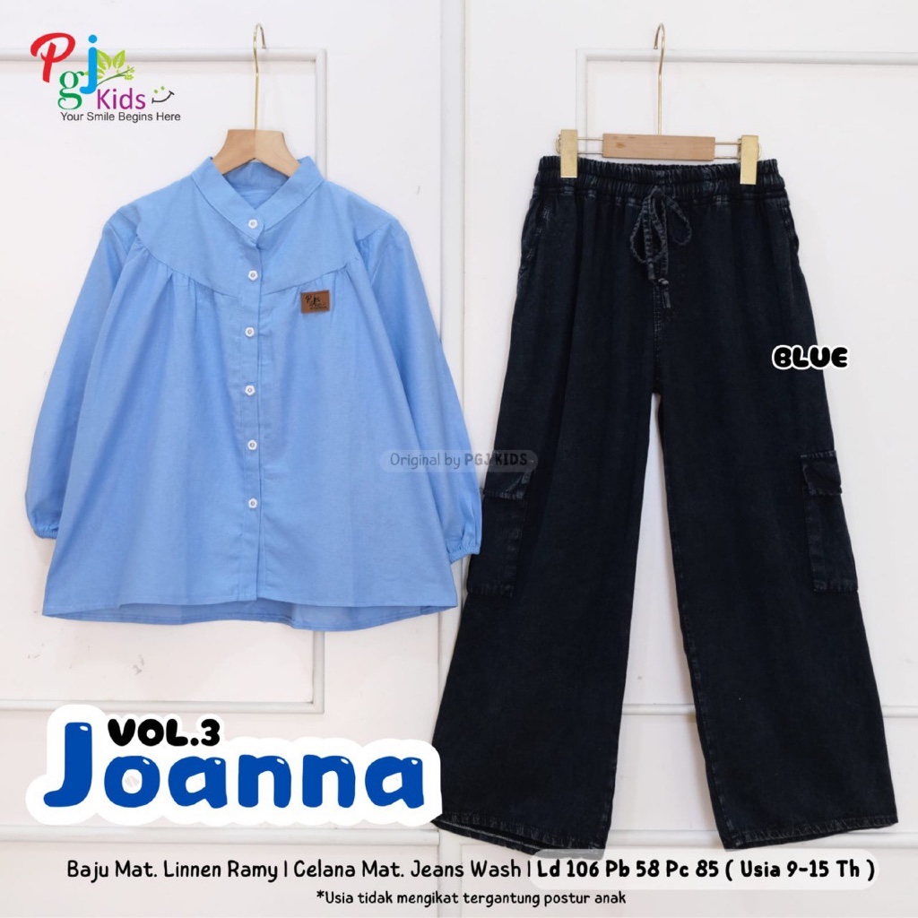 Amavy | Joanna | Kamari | Lea | Rafaela - Setelan Baju Blus Kemeja Polos dan Celana Jeans Anak Remaj