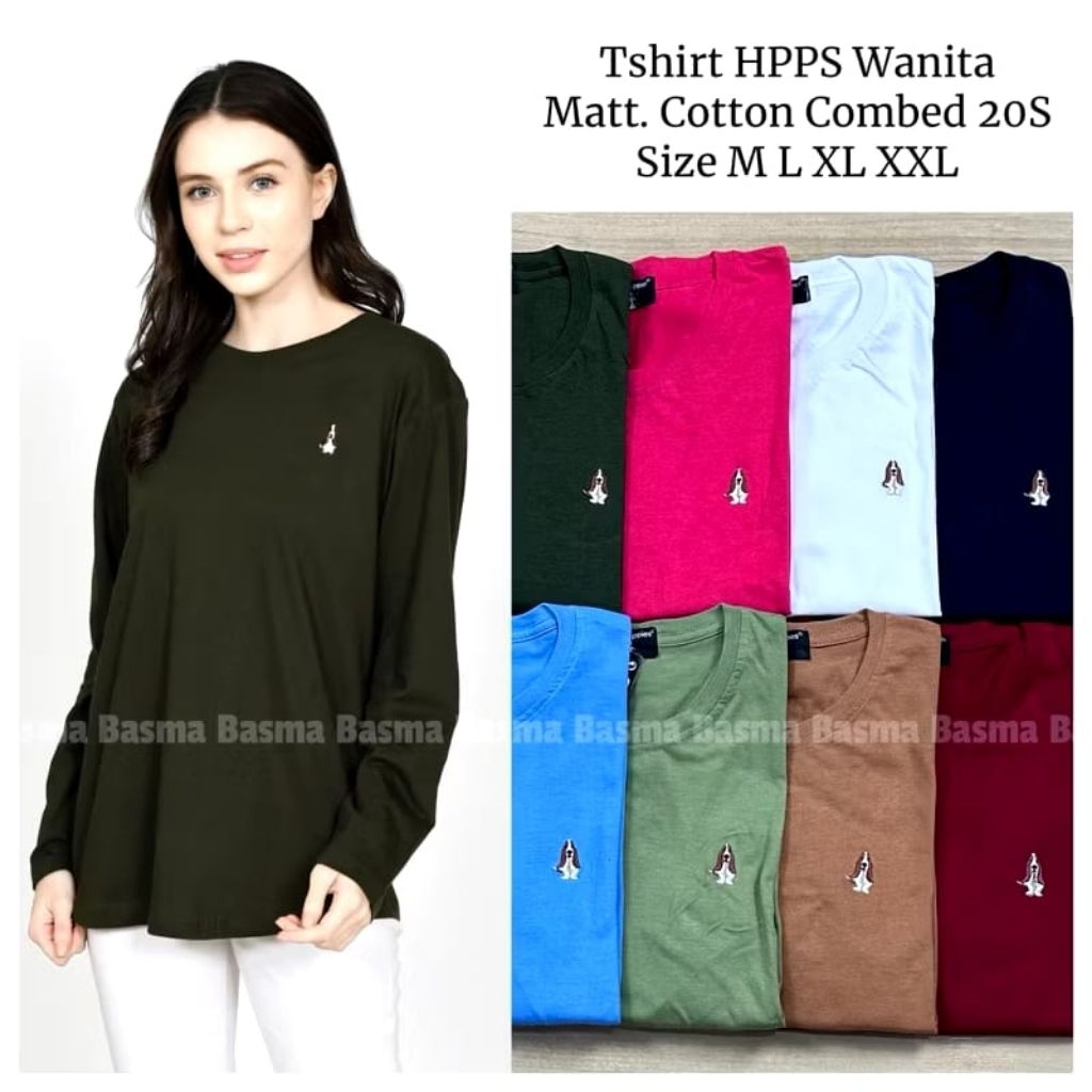 KODE A - Kaos T-Shirt Lengan Panjang Pria Wanita Hush Puppies Polos, Kain Lembut dan Nyaman