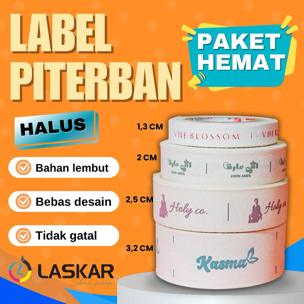 

piterban halus cetak label cotton custom printing lebel tag baju nama sendiri washing care merek