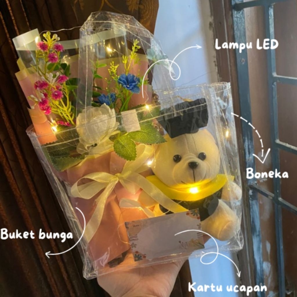 

Gift bag flower wisuda Kado Ulang tahun Hadiah Wisuda Sidang buket led