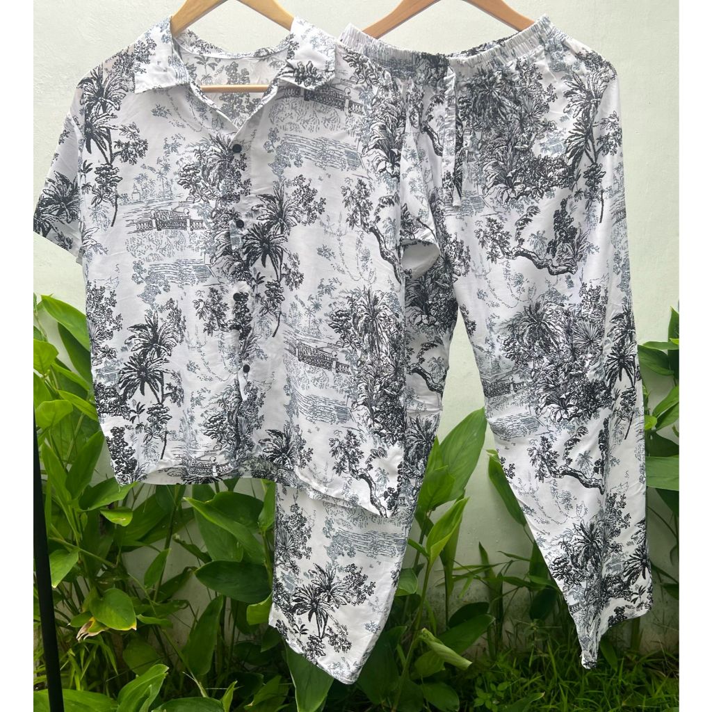 One set Pyama  kameja wanita  celana Panjang Motif Viral keluaran terbaru Baju wanita setelan rayon 