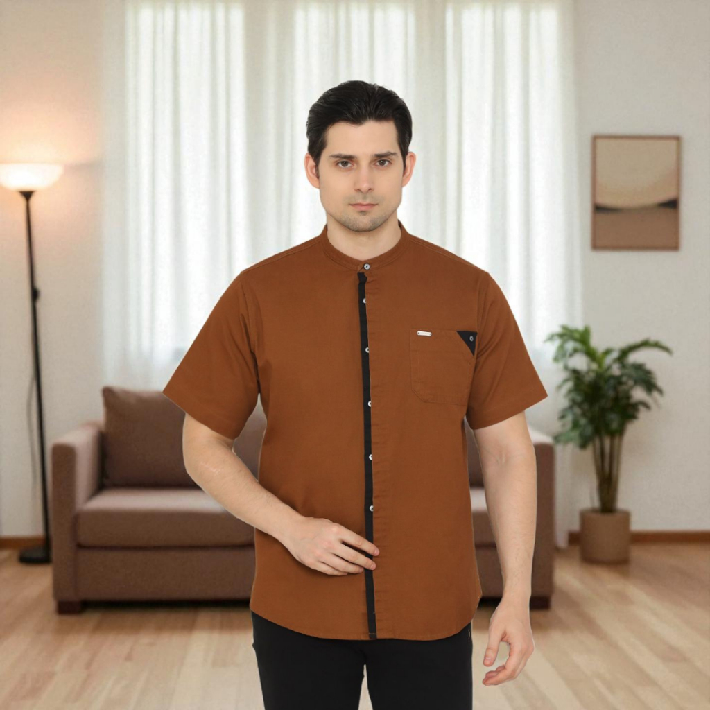 Doanda - Baju Koko Pria Dewas Regular Lengan Panjang Kemeja Koko Muslim Katun Twill