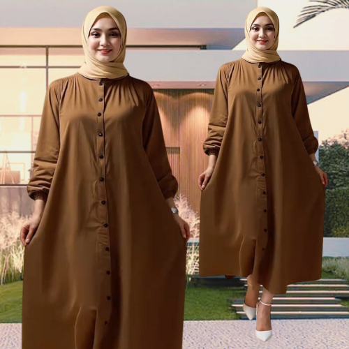 Piya Midi Dress Terlaris Pakaian Wanita Dress Polos Gaun Wanita Muslimah Full Kancing