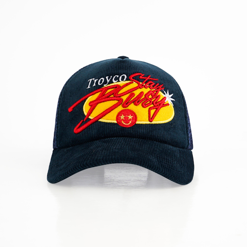 [FREE BOX] Troy Company Trucker Hat Smile Busy - Topi Trucker Navy Corduroy TCN 3192