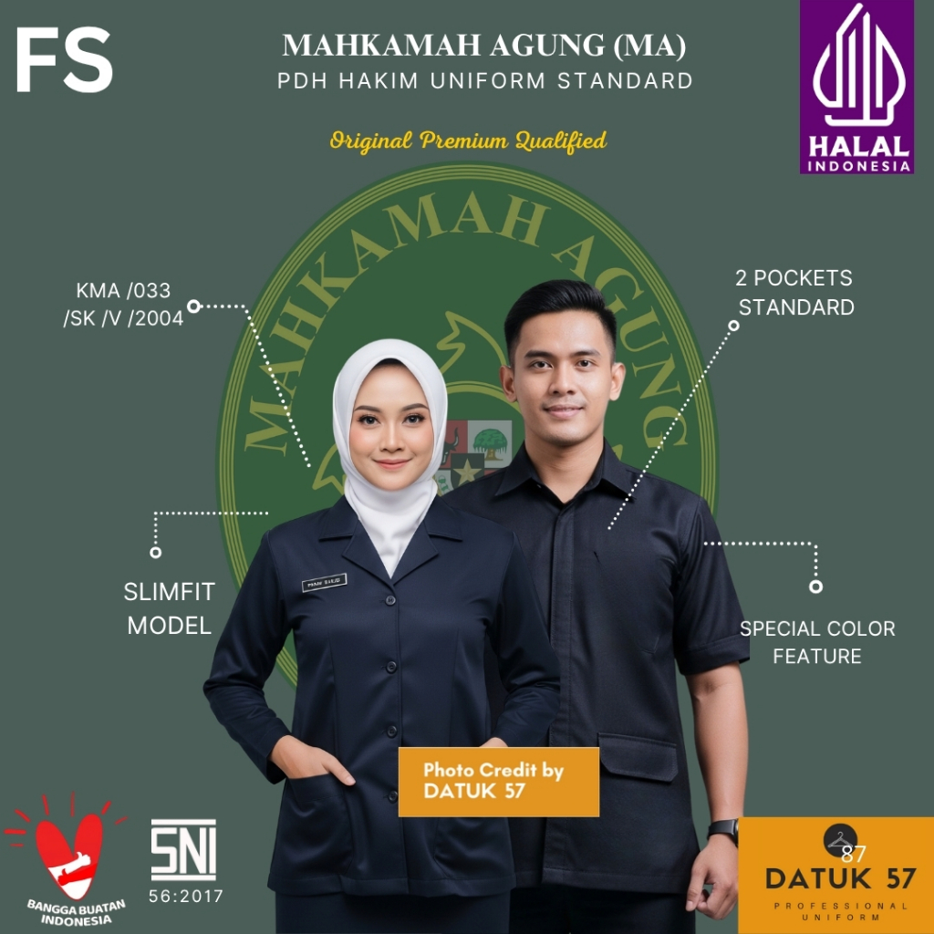 [FULL SET] Datuk57 Premium : Seragam Kemeja Atasan Bawahan PDH Hakim Mahkamah Agung Biru Dongker Pri