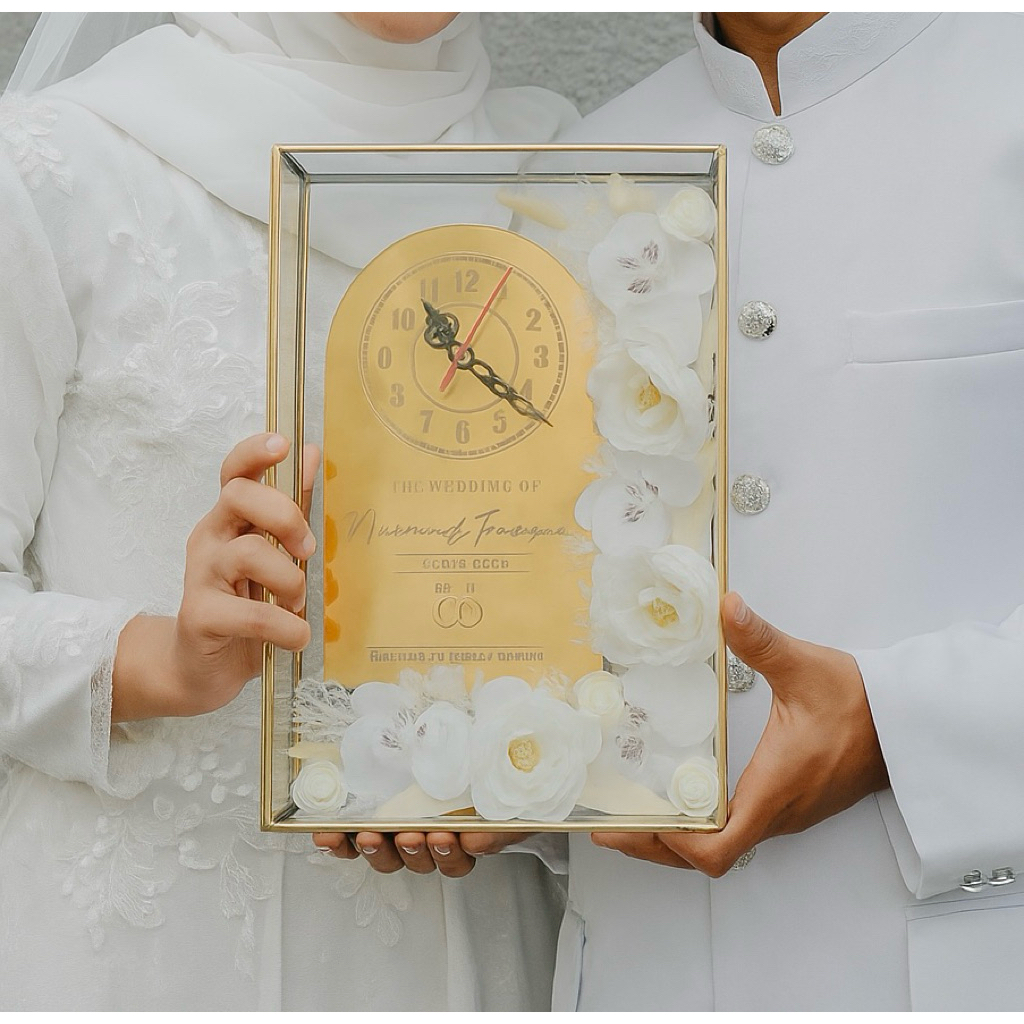 TERAJAM1 - Mahar Pernikahan jam / box terrarium / frame mahar jam multifungsi sebagai hiasan dan wak