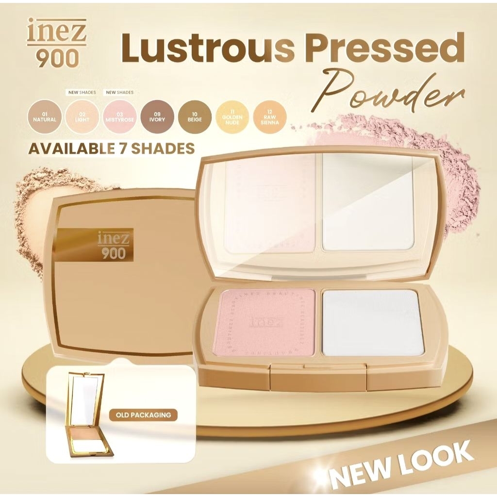 INEZ Bedak Padat Lustrous Pressed Powder Bedak Wajah Compact Gold Extract Vitamin A dan E bedak inez