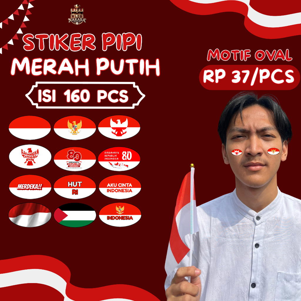 

(Isi 160 Pcs) Stiker Pipi Bendera Merah Putih Motif Oval Chromo l Kemerdekaan Indonesia 17 Agustus
