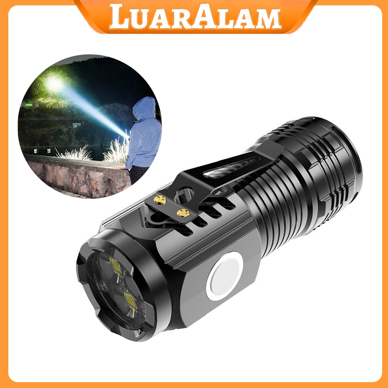 Senter Mini LED 3 Mata / Senter Mini Anti Air Super Terang Senter Mini Rechargeable / Outdoor/senter