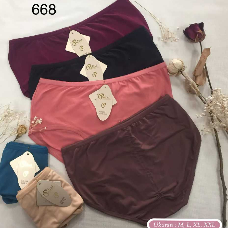 (12 PCS) CELANA DALAM POLINI 668 SUPER SOFT BAHAN KATUN CD PEREMPUAN POLINI KATUN IMPORT