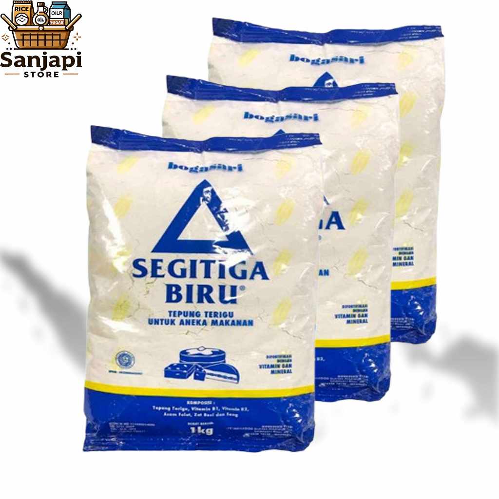 

(Paket Isi 3 PCS) Tepung Terigu Segitiga Biru 1kg - Bahan Kue & Roti