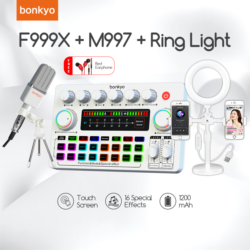 Bonkyo F999X Sound card+ mikrofon M997 + lampu pengisi set lengkap peralatan siaran langsung Kartu s