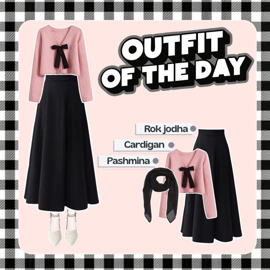 One set Wanita Korean Style 3in1 Hijab OOTD Outfit Kekinian(Cardigan-Rok-Hijab),Outfit Set Wanita 3i