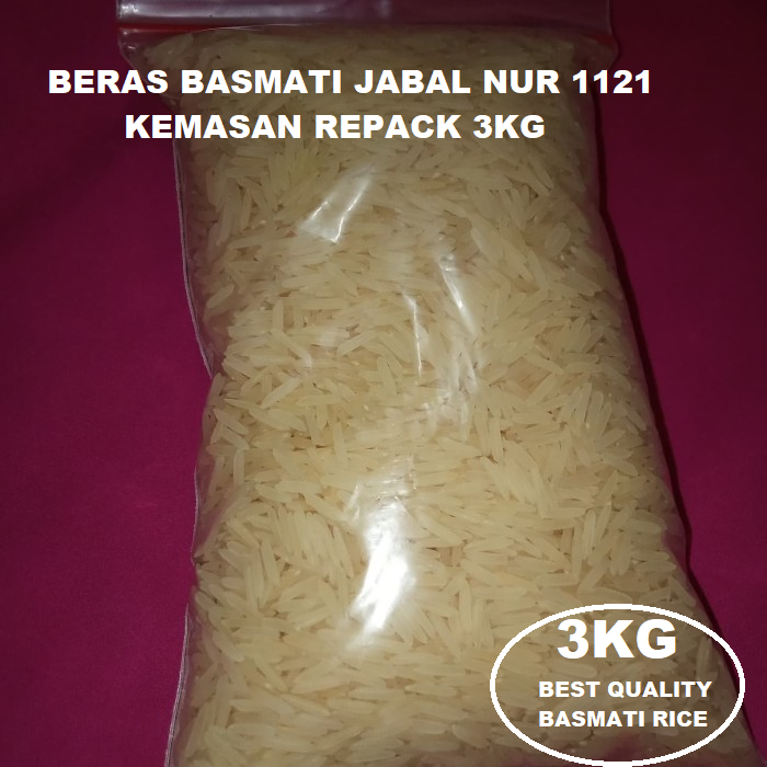 

Beras Basmati Jabal Nur 1121 Kemasan Repack 3kg Premium Basmati India