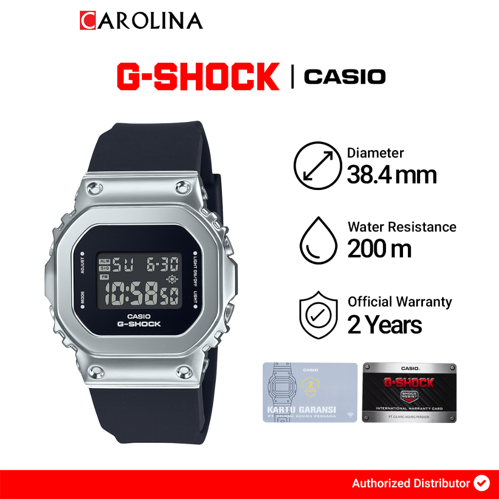 Jam Tangan Wanita Casio G-Shock GM-S5600-1D Series Metal Square Digital Dial Black Resin Band