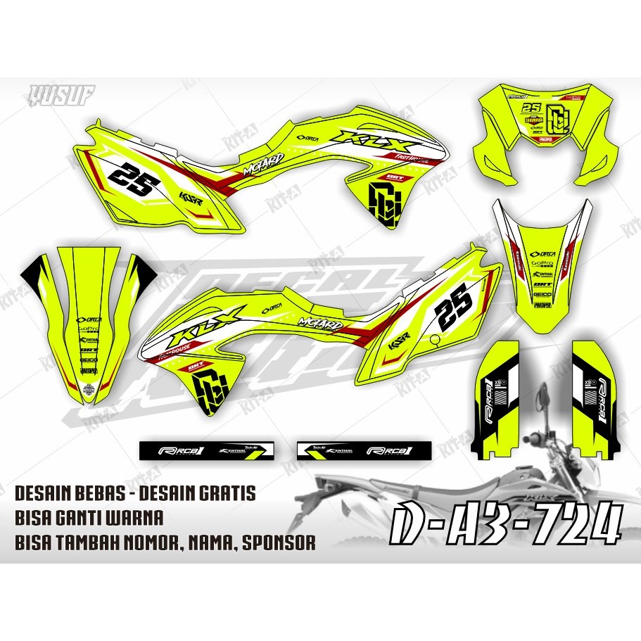Stiker KLX 150 BF decal setiker KLX 150 BF MOTIF GRAFIS SIMPLE HITAM LIS KUNING D-A3-567