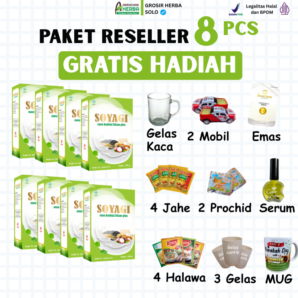 

[PAKET RESELLER] [BELI 8 DISKON 20%] [GRATIS HADIAH] Susu Kedelai Hitam SOYAGI | Susu DIET | Susu Penurun BB isi 200 gr