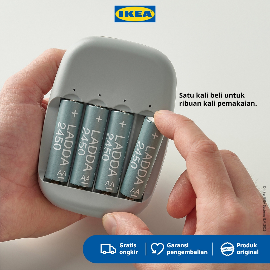 IKEA LADDA Baterai Isi Ulang AA 1.2V 2.450 mAh HR06 Isi 4pcs