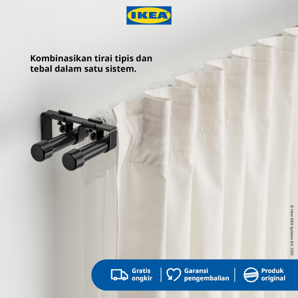 IKEA BEKRAFTA Set Batang Dua Gorden Hitam 120-210cm 19mm