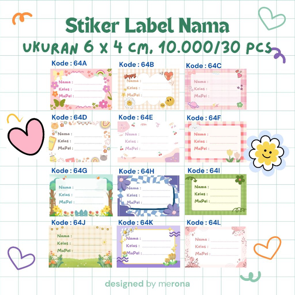 

Stiker Label Nama Cute Estetik Anak Sekolah Ukuran 4X6 cm isi 30 stiker