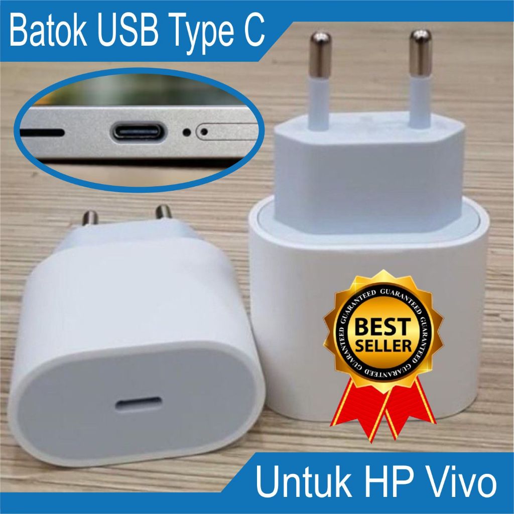 Adaptor Fast Charger 20W Lubang USB Type C Untuk HP VIVO V50 V40 V30 V29 V27 V25 V23 PRO Y39 Y38 Y36