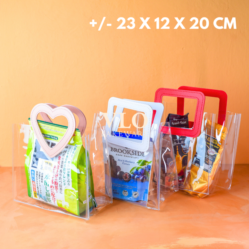 

[1 SET ISI 10 PCS] Tas pvc handle transparan tebal premium 23 cm pendek | tas goodie bag tas hampers ulang tahun lebaran imlek natal