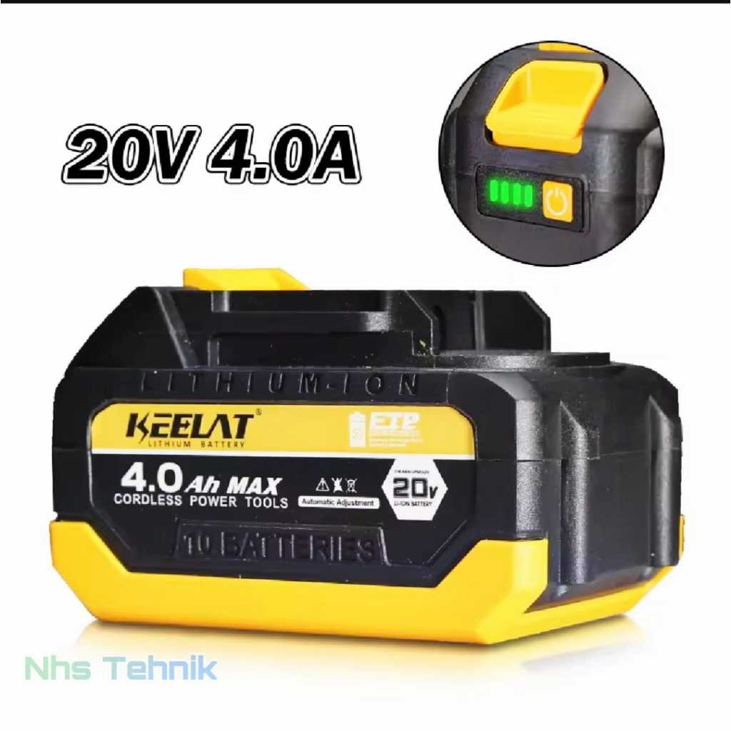 Keelat Baterai Bor Impact 20volt 4.0 ah Battery Batre Bor Cordless 20v 4ah