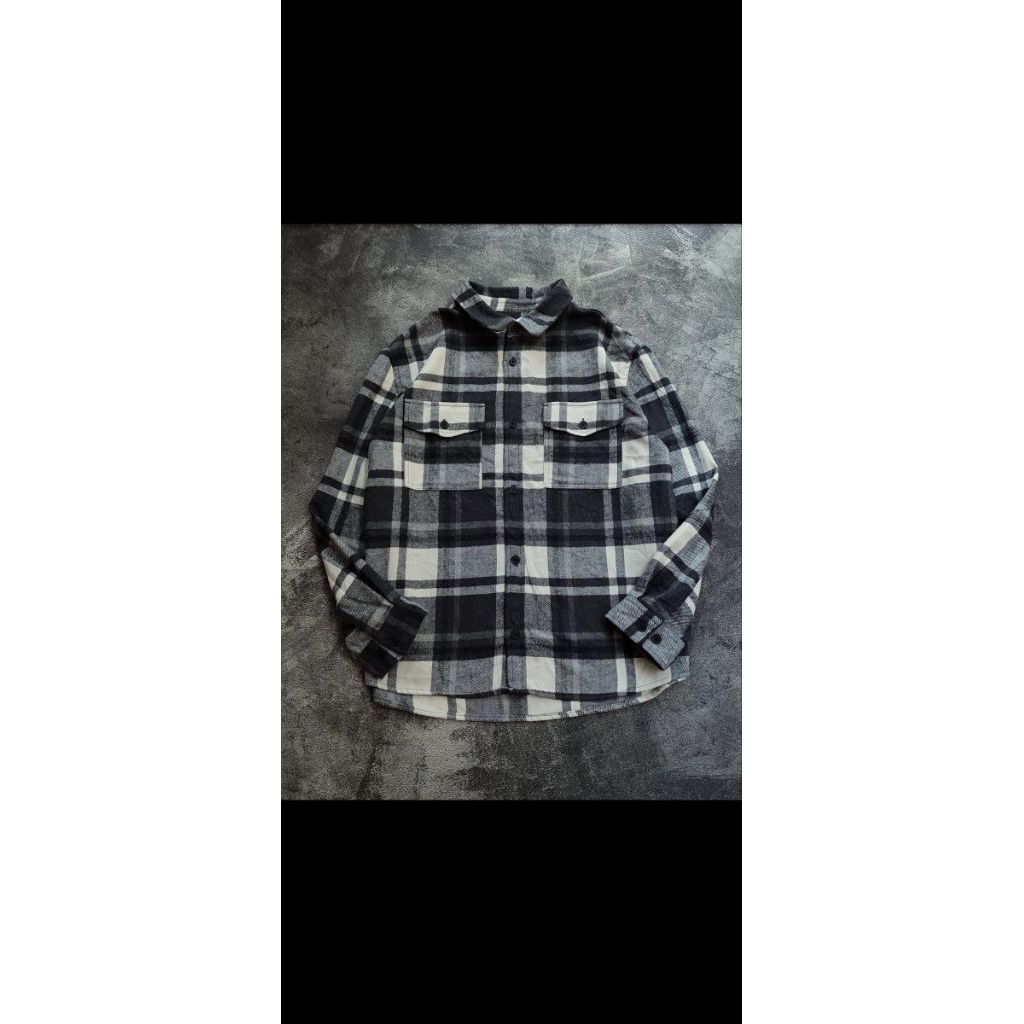 HM Grey&White Checked Twill Overshirt Jacket