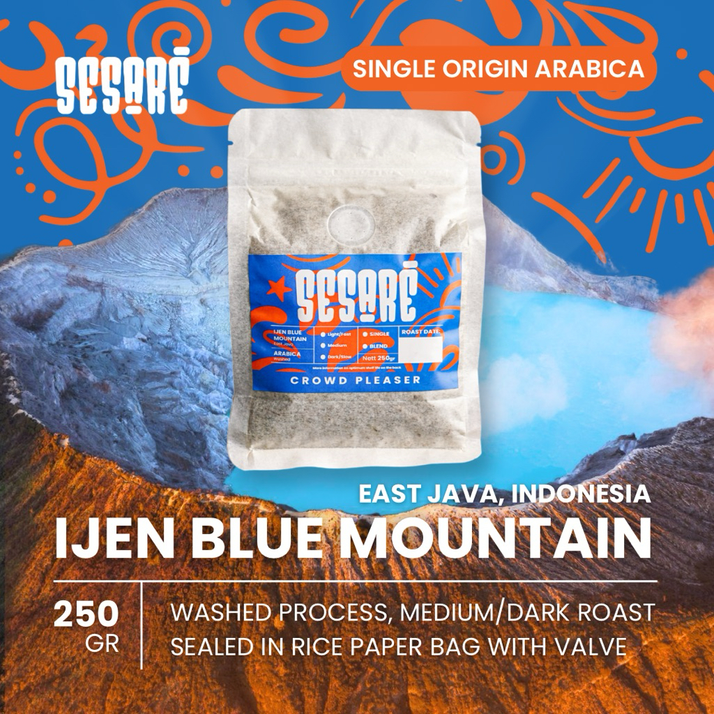 

Sesare Roasted Beans 250gr - Single Origin Arabica - Ijen Blue Mountain, East Java, Indonesia