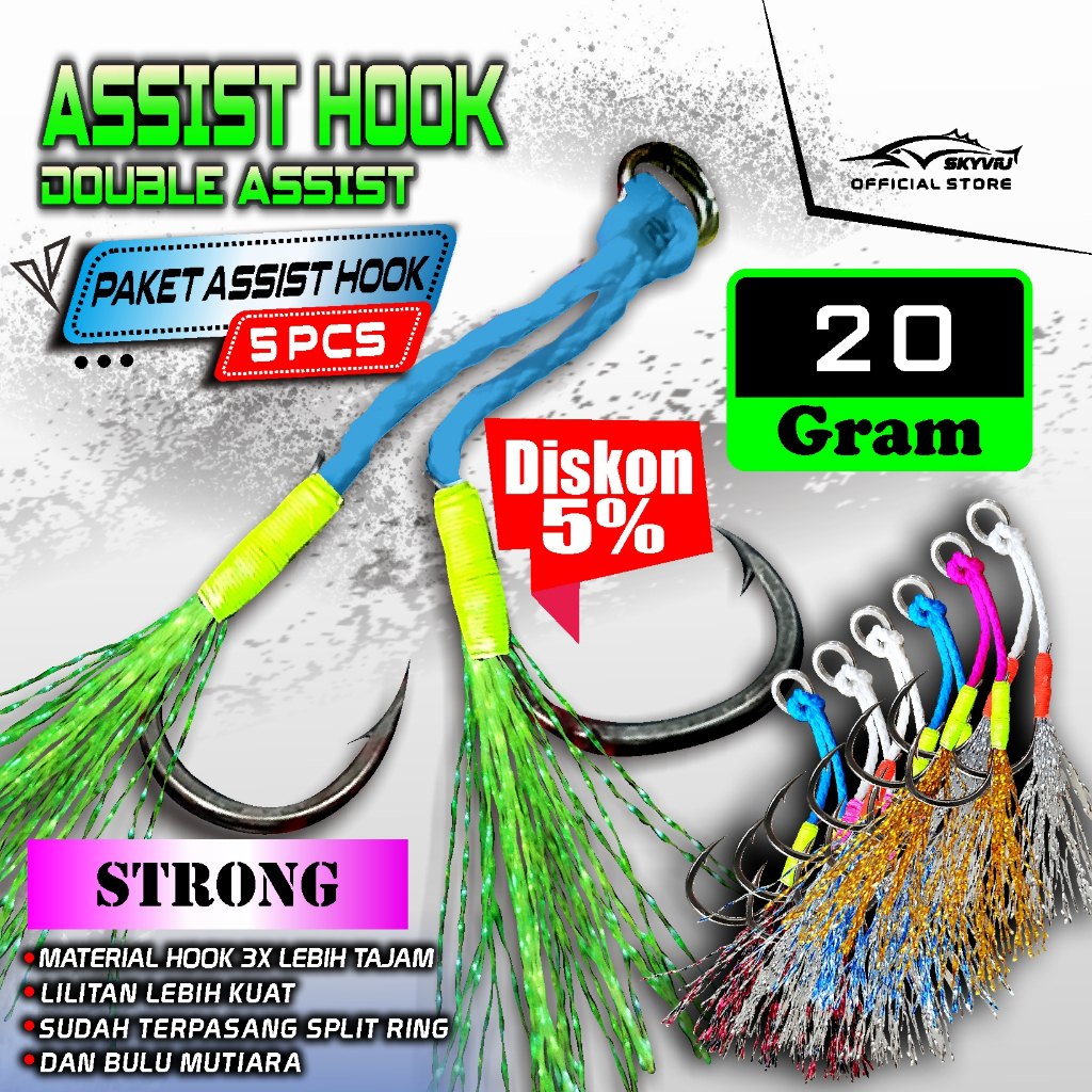 [PAKET ASSIST HOOK] Kail Assist Hook Double 20 Gram Metal Jig Asist Hook Micro Jig Kail Umpan Pancin
