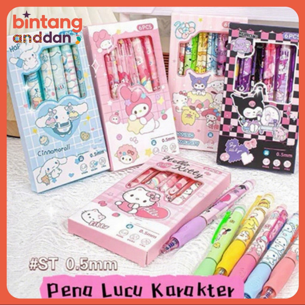 

6 Pcs Pulpen Lucu Bisa Di Hapus Pen Erasable Kartun Gel Pena 1 Set Isi ulang biru