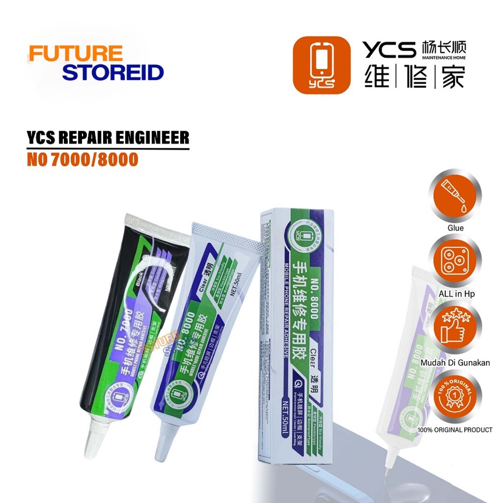 

YCS Glue No.7000/No.8000 50ML - High-Strength Phone Repair Glue Clear & Black Adhesive for LCD Display Frame Bonding Glass/Panel Fixing 6 sold - Lem Layar Ponsel YCS Repair Engineer NO7000/8000