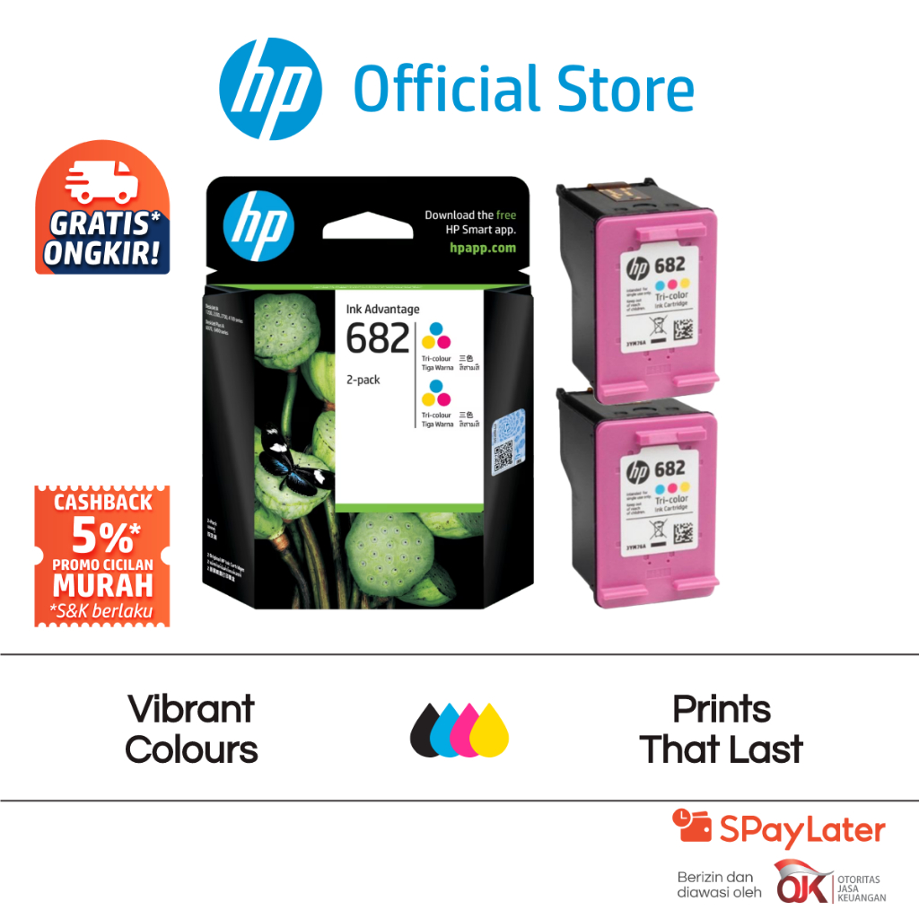 Tinta Printer HP Original 682 Warna Tri Color / Twin Pack / Combo 2 Pack / Cartridge Asli Colour / B