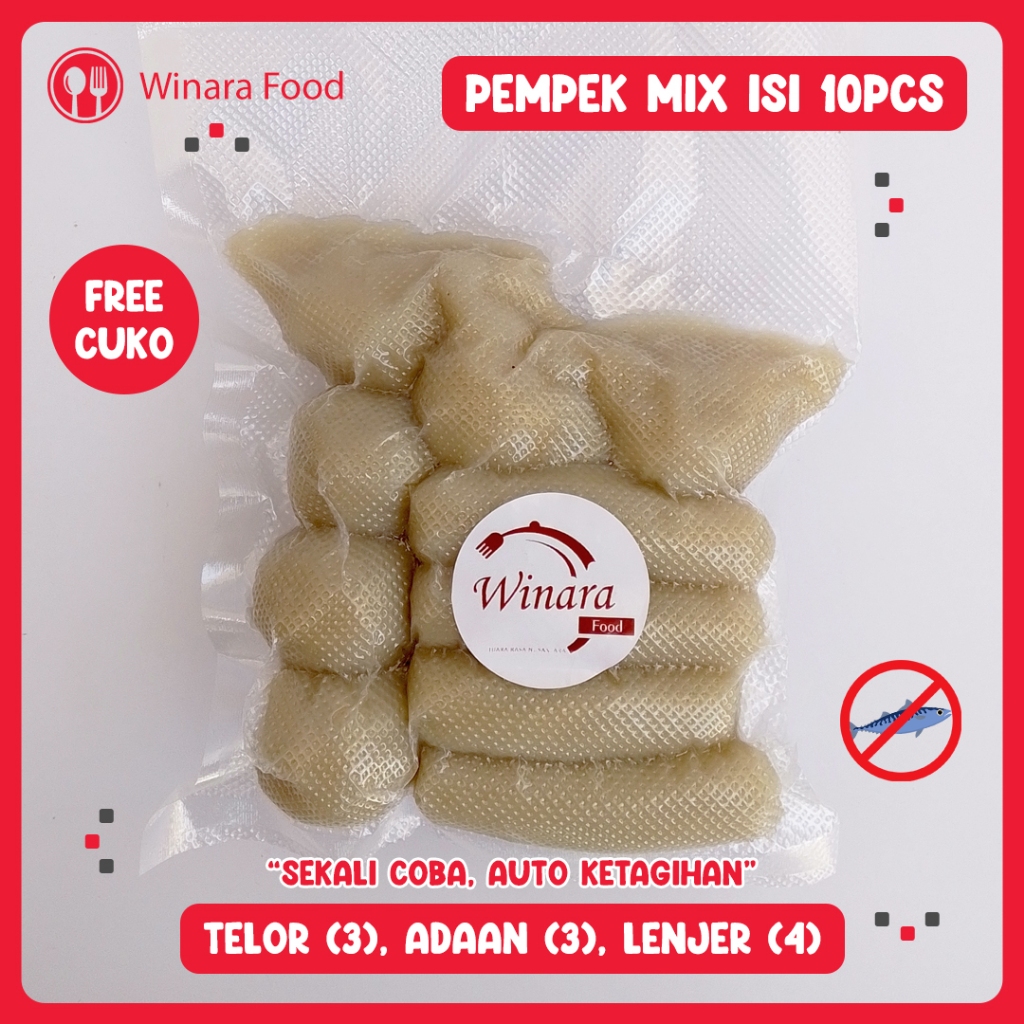 

Pempek Winara Mix isi 10 pcs - Pempek DOS Tanpa Ikan - Pempek Palembang - Pempek Cuko Sedap