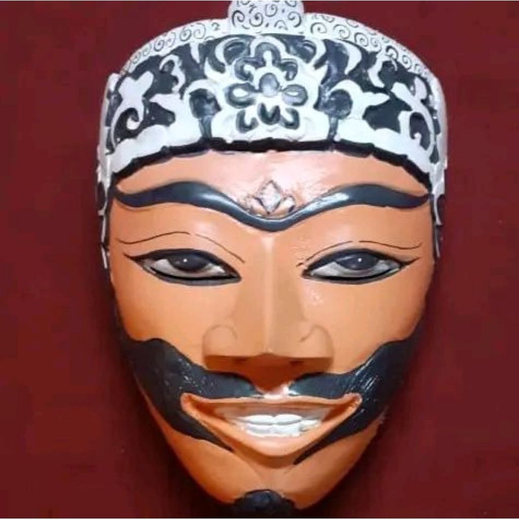 Topeng Kayu Prabu Malang Cream CT427 Batik Topi