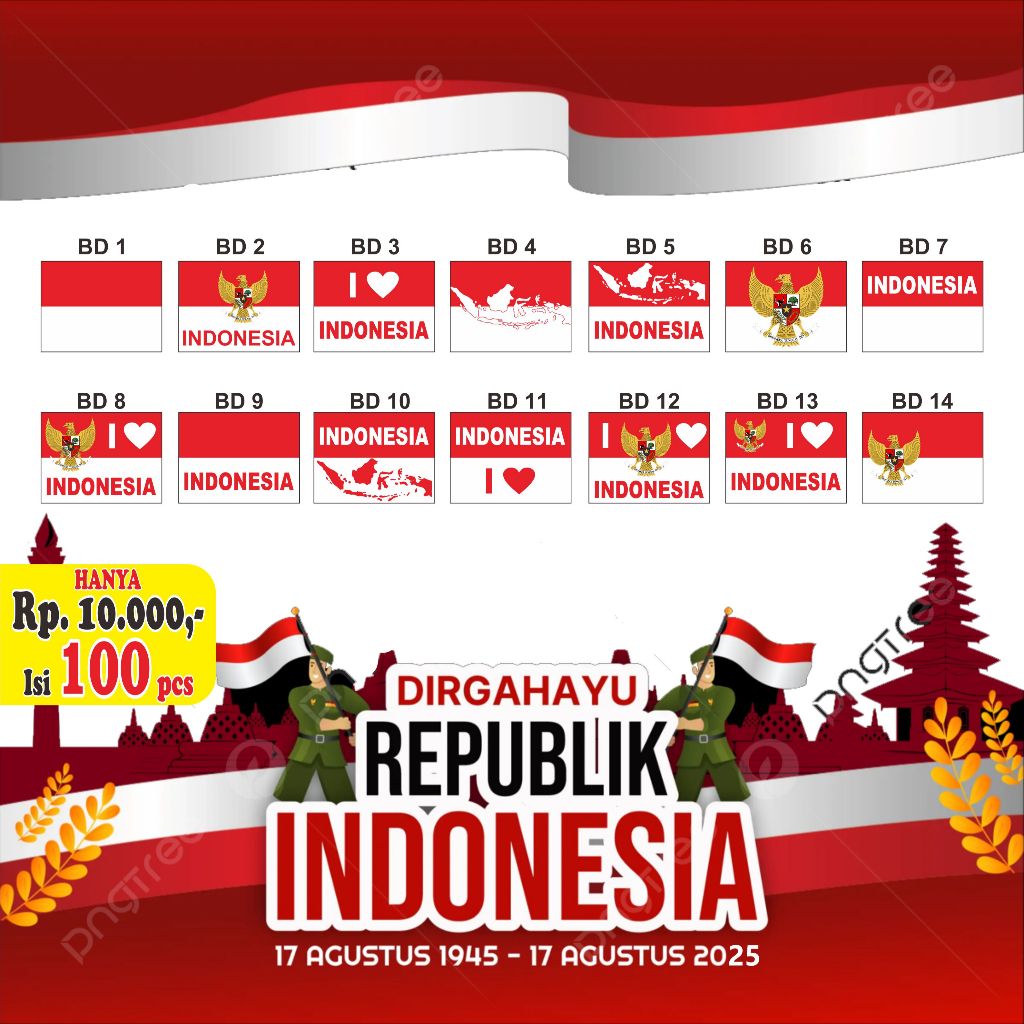 

(100PCS) Sticker Pipi Merah Putih | Tempelan Pipi Bendera TERMURAH