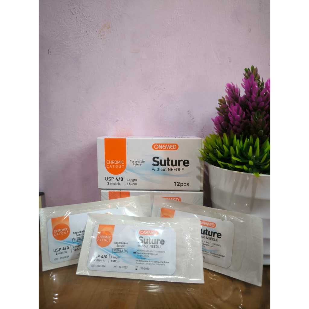 Catgut Chromic 4/0 Benang Jahit Chromic 4/0 Without Needle Onemed / Catgut Chromic 4/0 Tanpa Jarum A