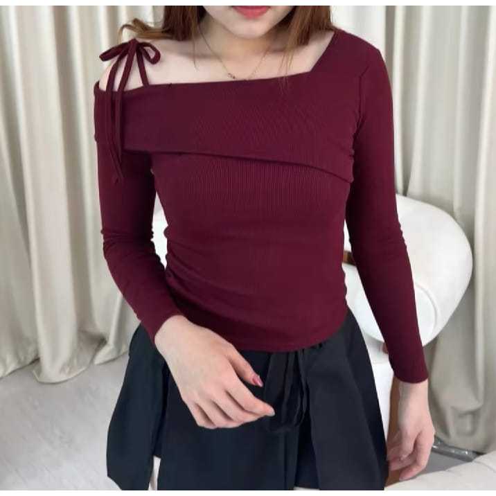 Sabrina Knit Top Atasan Wanita Terbaru Lengan Panjang - Korean Top Sleeve