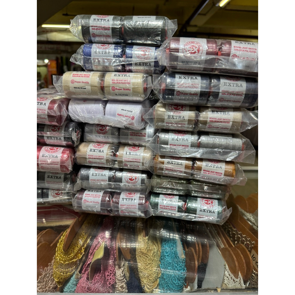 500 METER BENANG JEANS MERK EXTRA ORIGINAL , KUAT , ULET, TEBAL,TIDAK  MUDAH PUTUS ( HARGA PER 1  PC